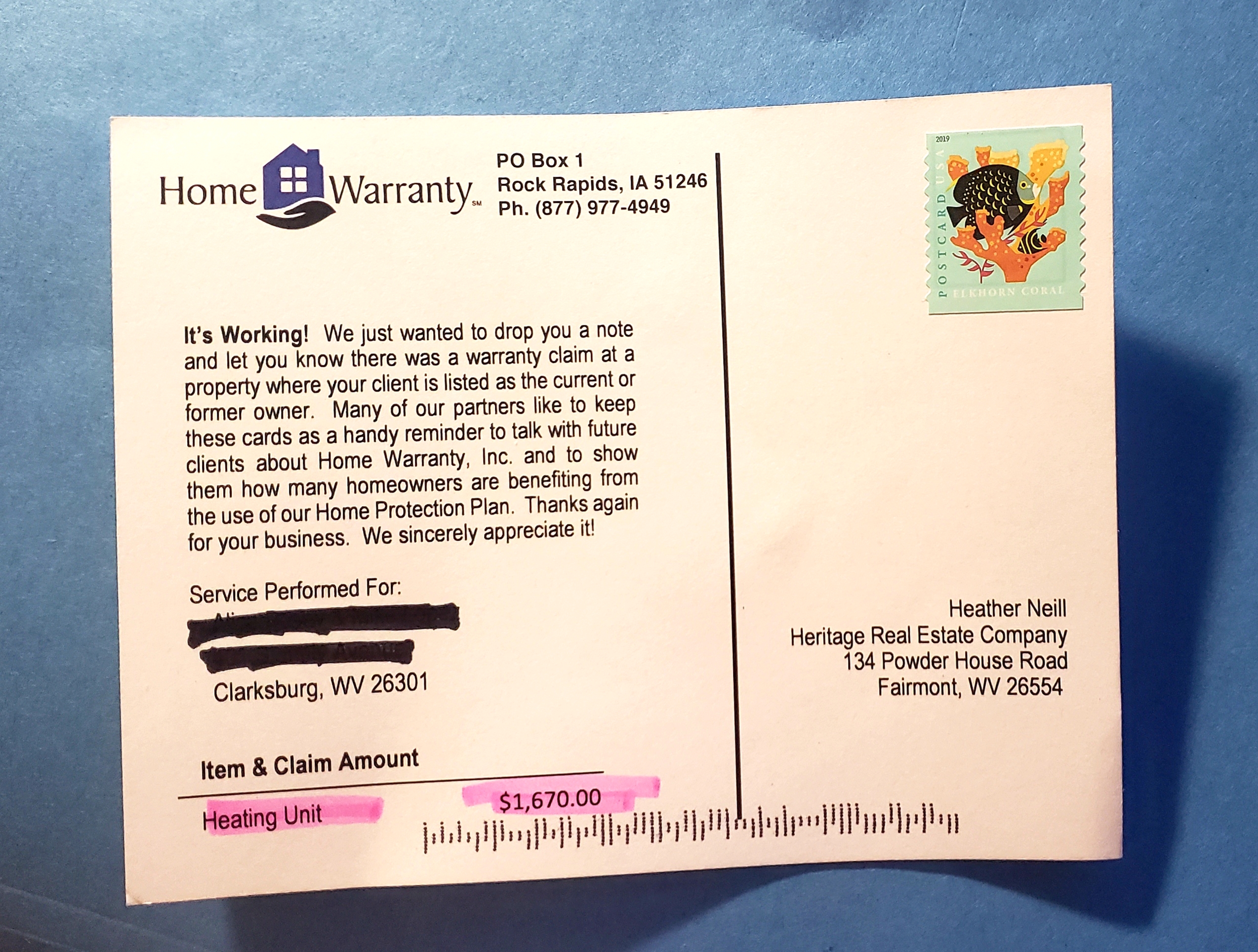 Home Warranty Postcard